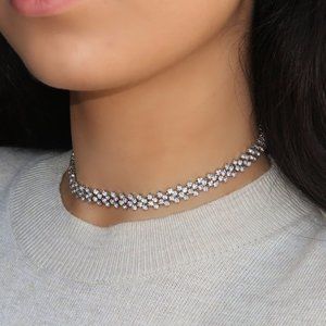 Rhinestone Choker Necklace, Silver Crystal Choker, Dainty Choker, Choker